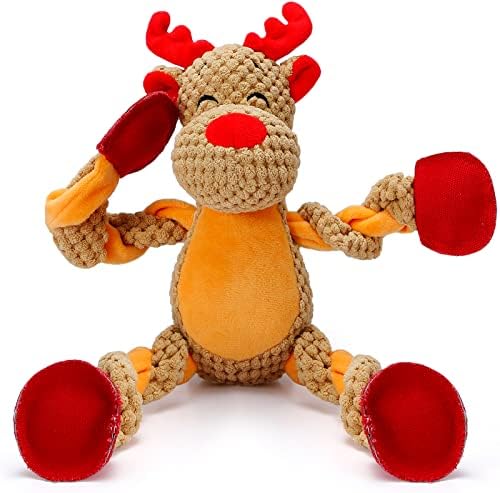 Senneny Christmas Dog Toys, Squeaky Reindeer Plush with Ropes for Tug of War, Durable Interactive Chew Toys for Puppy Small Medium Large Dogs by Senneny