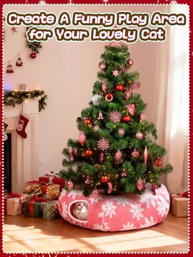Cat Tunnel Christmas Tree Skirt for 5-7.5ft Trees - Prevent Christmas Tree Falling, Snowflake Patterns Warm Soft Cat Tube Bed with Anti-Slip Mat - Image 7