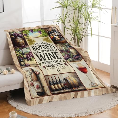 Vintage Wine Blanket for Girls Women Men Adults Soft Cozy Fleece Wine Estates Throw Blankets Winery Gifts Warm Flannel Plush Stuff Lightweight Decorative for Couch Bed Sofa 50"X40" - Image 3