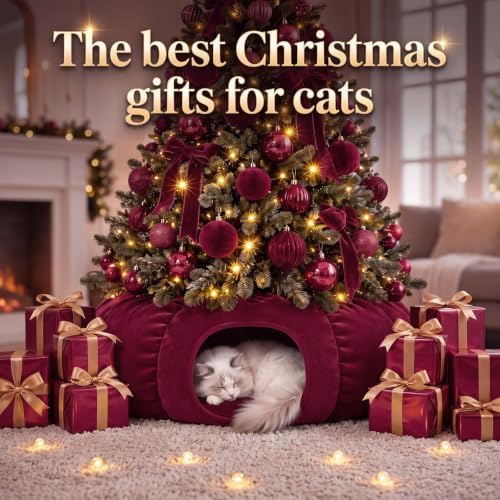 Christmas Tree Cat Tunnel 36 in Donut Bed, Burgundy, Velvet, Fluffy - Image 6