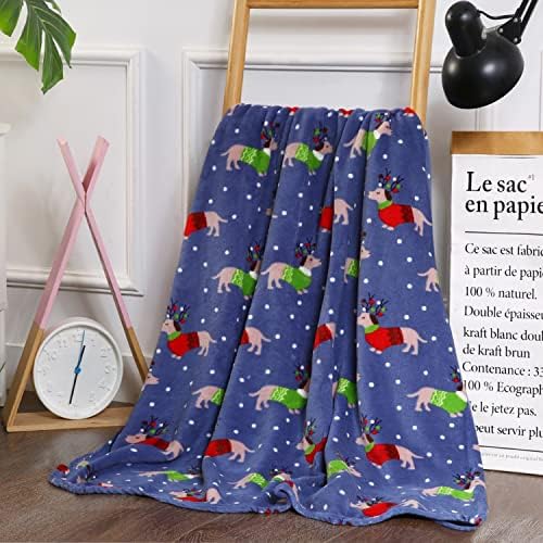 Elegant Comfort Luxury Velvet Super Soft Christmas Prints Fleece Blanket-Holiday Theme Home Décor Fuzzy Warm and Cozy Throws for Winter Bedding, Couch and Gift, 50 x 60 inch, Dogs in Sweater by ELEGANTCOMFORT