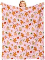 Pink Gingerbread Christmas Throw Blanket, Soft Lightweight Candy Cane Xmas Flannel Blanket for Winter Holiday Couch Sofa Bed Chair Living Rooms Home Decor Gifts 50 x 60 Inch - Image 5