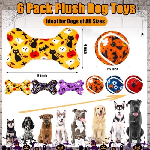 6 Pcs Halloween Dog Toys, Squeaky Bone Plush Toys - Image 2