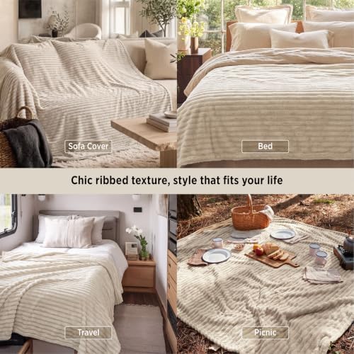 Bedsure Soft King Size Blankets for Bed Khaki 108"x90" - Image 4