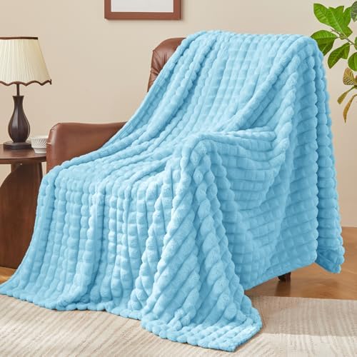 BEDELITE 3D Checked Light Blue Fleece Throw Blanket for Couch, 50x60 Inches by BEDELITE