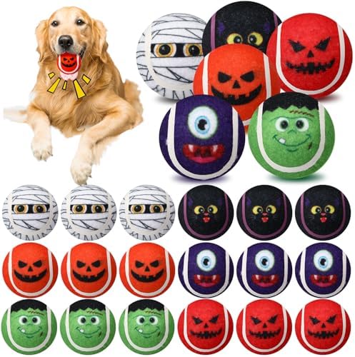 Civaner 18 Pcs Halloween Dog Toys Bulk, 2.5 Inch Squeaky Tennis Balls Gifts by Civaner