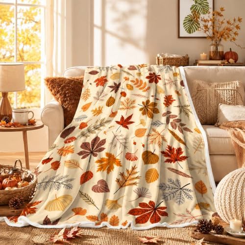 Fall Throw Blanket Autumn Leaves Decor Thanksgiving Fuzzy Fleece Soft Blankets and Throws for Living Room Couch Sofa Bed Chair 50 X 60 Inch - Image 2