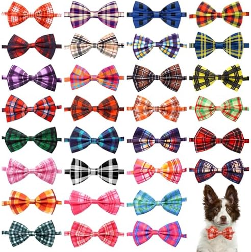Plaid Dog Bow Ties Bulk for Large Dogs 30 Pack 5.1"*3.1" L by Bestwishforyou