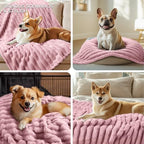 LINENLUX 1 Pack 3 Fleece Dog Blanket Soft Warm Washable for Cat Pink Medium - Image 4