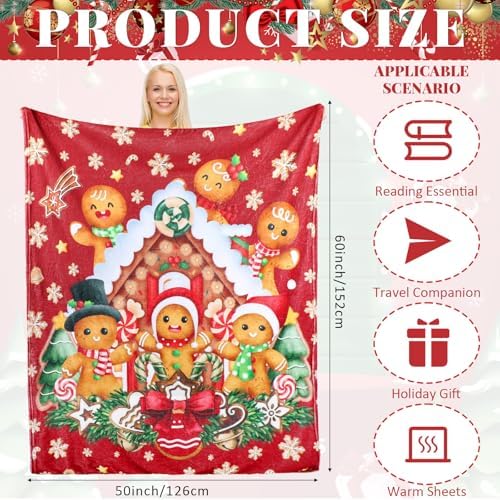 Breling Gingerbread Man Christmas Flannel Throw Blanket Warm 60"x50" - Image 2