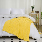 Puncuntex Fleece Throw Blanket Bright Yellow 60"×80"with Square Grid Design - Image 4