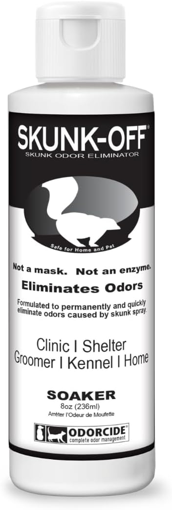 Skunk Off Pet Odor Eliminator Soaker Bottle - Ready to Use Skunk Odor Remover for Dogs, Cats, Home, Car, Clothes & More – Skunk Odor Eliminator Pet Cleaner w/Non-Enzymatic Formula, Safe for Pets, 8oz