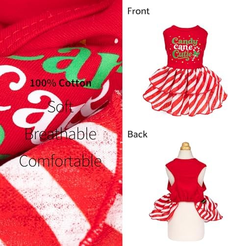 Fitwarm Candy Cane Cutie Dog Tiered Dress, Christmas Outfit for Small Dogs Girl, Funny Holiday Pet Clothes, Red, White, Green, Large - Image 6