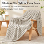 BEDELITE 3D Checked Linen Fleece Throw Blanket for Couch, 50x70 Inch - Image 4