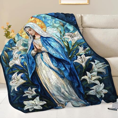 Virgin Mary Blanket for Girls Women Men Adults Soft Cozy Fleece Christian Mother of God Throw Blankets Healing Catholic Gifts Warm Flannel Plush Lightweight Decor for Couch Bed Sofa 60"X50" - Image 5