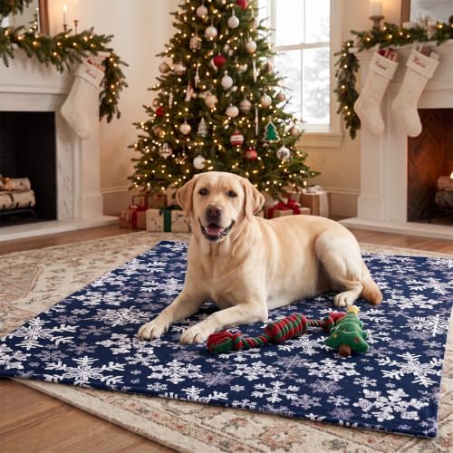 Horaldaily Christmas Navy Blue Snowflakes Flannel Pets Blanket 20x30 - Image 3