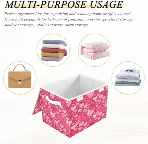 Bolaz Valentines Red Heart Flower Florals Storage Bins with Lids and Handles, Foldable Storage Box Storage Basket with Cover Collapsible Organizer Containers for Home Closet, Shelves - Image 7