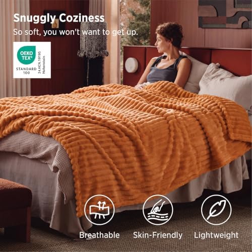 Bedsure Soft King Size Blankets for Bed Orange 108"x90" - Image 3