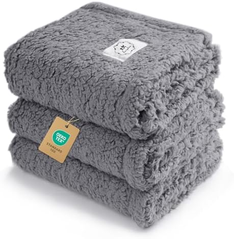 1 Pack 3 Calming Blankets Fluffy Premium Fleece Pet Blanket Soft Sherpa Throw for Dog Puppy Cat Grey Small (23" x16'') by luciphia