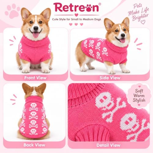 Dog Sweater for Medium Dogs Girl Boy Winter, Dog Clothes, Pink, XL - Image 6