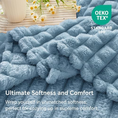 BEDELITE 3D Checked Blue Fleece Throw Blanket for Couch, 50x60 Inches - Image 6