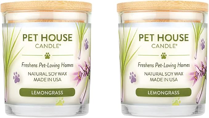 Pet House Candles, Long Burning Scented Candles for Pet Odors, Plant-Based, 60 Hour Burn Time - Lemongrass, 9 oz, 2 Pack