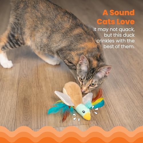 Catstages Flapperz Feathered Duck Catnip Kicker Crinkle Cat Toy, 7.5" - Image 4