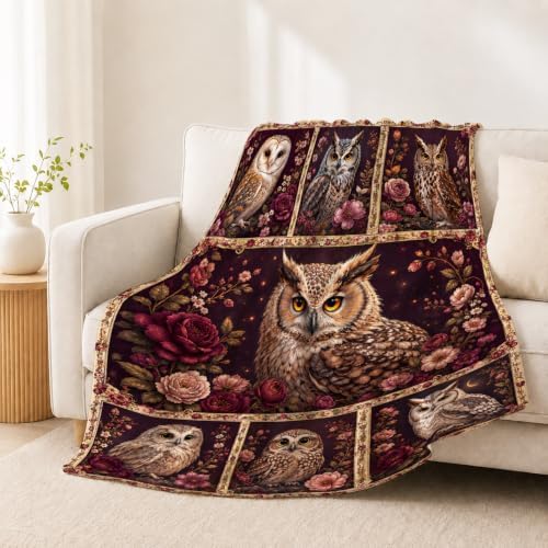 Owl Throw Blanket Gothic Floral Bird Gifts 50''X60'' - Image 3