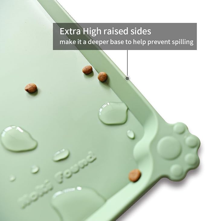 Hoki Found XX-Large Silicone Pet Food Mats Tray - Non Slip Pet Bowl Mats Placemat - Dog Cat Feeding Mat - Waterproof Dog Cat Food Mats -Pet Water Mats for Carpet - Jade