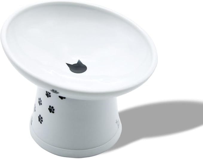 Necoichi Ceramic Elevated Cat Food Bowl, 15° Tilted (Cat, Extra Wide Tilted)