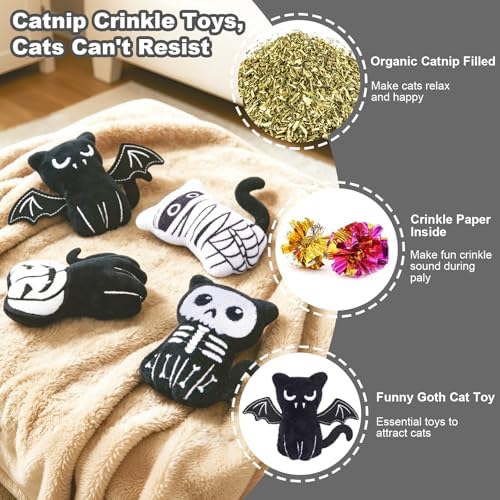 Retro Shaw Catnip Halloween Cat Toys, Goth Kitten Toy for Indoor Cats,4PCS - Image 3