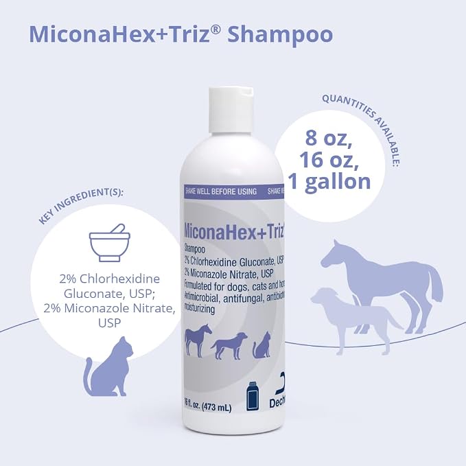 MiconaHex+Triz Shampoo for Dogs, Cats and Horses, 16 oz, Unscented | Antibiofilm, Moisturizing; Packaging May Vary