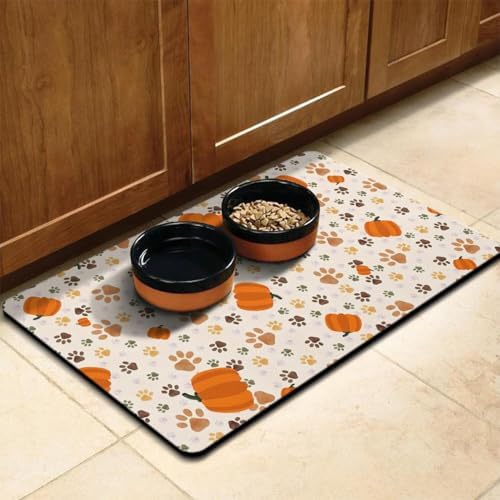 Fall Pumpkin Dog Food & Water Mat, Paw Prints Autumn Pet Feeding Mat for Floor Non-Slip Waterproof, Super Absorbent Cat Bowl Mat, Easy to Clean Eco-Friendly Durable Pet Placemat,17" × 30" - Image 7