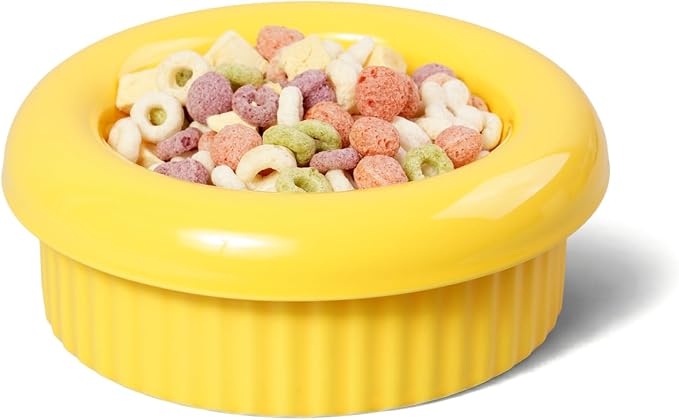 Donut Bowl Elevated Ceramic Cat Bowl with Stand, Raised Whisker-Friendly Bowl for Cats & Small Dogs, Patented Donut Design, Made in Korea (2.8" H -Yellow)