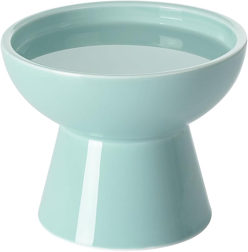 LoeJan Elevated Cat Food and Water Bowls Set, Extra Wide and Raised Ceramic Feeder, Anti-Vomit Whisker-Free Pressure Feeding Bowl for Kittens Adult Small Dogs (Blue)