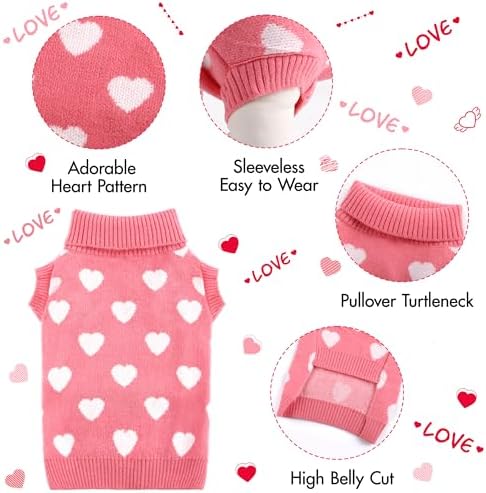 Valentines Dog Sweater Heart Dog Valentines Outfit Soft Warm Knitted Pet Clothes Cold Weather Puppy Clothes for Small Medium Dogs Cats - Image 4