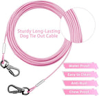 Dog Tie Out Cable - Chew Proof Steel Wire Lead - 360° Tangle Free Outdoor Leash for Pups - Dog Runner Cable for Small to Medium Dogs (Pink, 45lbs/30ft)