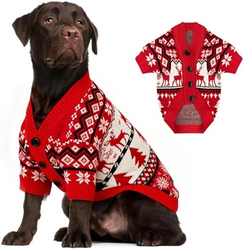 Dog Christmas Sweater Red Plaid Cardigans Dog Christmas Outfit Soft Warm Knitted Pet Clothes Cold Weather Puppy Clothes for Small Medium Large Dogs Cats by BAOBICUTE