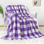 Touchat Sherpa Plaid Twin Blanket 60" X 70", Fuzzy Fluffy Soft Cozy Throw Blanket, Twin Size Plush Fleece Flannel Plush Microfiber Blanket for Couch Bed Sofa (PurpleWhite) - Image 2