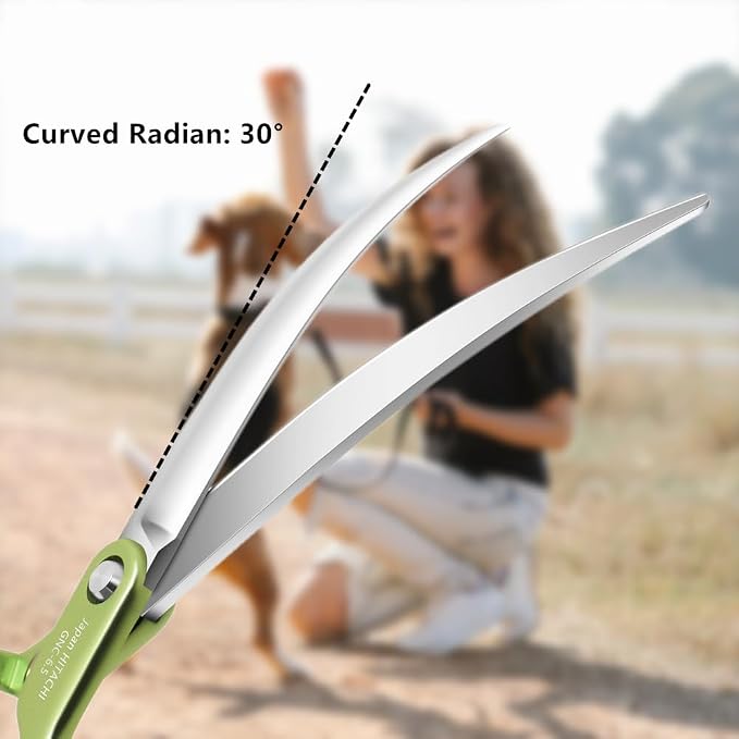 HASHIMOTO Curved Scissors for Dog Grooming, 6.5 inch, Extremely Lightweight | Ultralight Aluminum Handles, 440C Stainless Steel, 30 Degree of Curved Blade