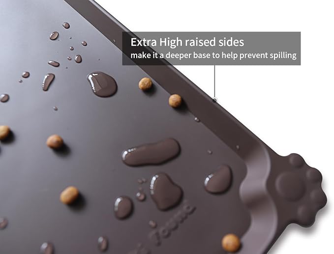 Hoki Found L Silicone Non Slip Pet Dog Cat Bowl Mats - Waterproof Dog Cat Food Mats - Dark Oak