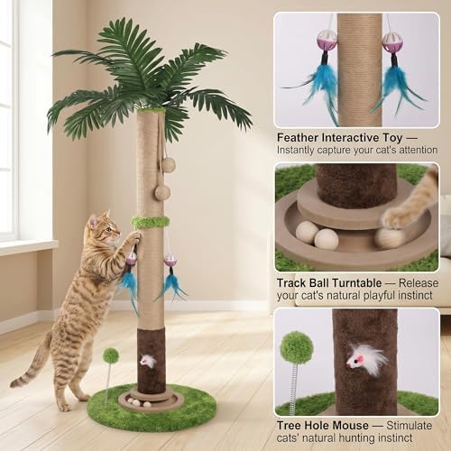 Cat Scratching Post for Indoor Cat Adult, 35 Inch Tall Tree Scratching Post - Image 4