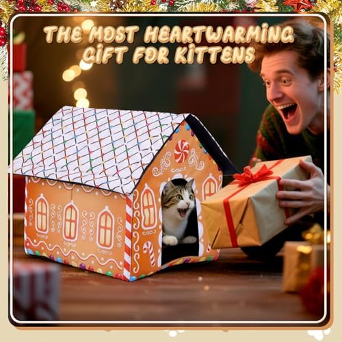 Doublefill 3 Pcs Christmas Gingerbread Cat House Outdoor Weatherproof - Image 5