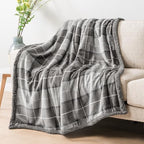 PAVILIA Twin Plaid Sherpa Throw Blanket for Couch Sofa Bed Light Grey 60x80 - Image 5