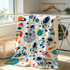 Cute Astronaut Throw Blanket Space Rocket Planet Galaxy Gifts 40''x50'' - Image 4