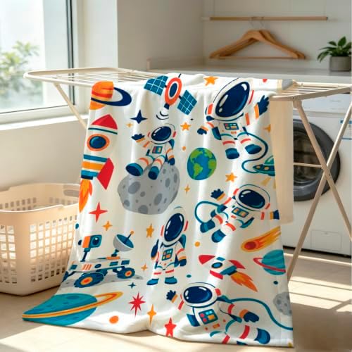 Cute Astronaut Throw Blanket Space Rocket Planet Galaxy Gifts 60''x80'' - Image 5