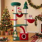SHA CERLIN 67in Tall Cat Tree/Climbing Tower with Top Perch, Hammock, Sisal Scratching Posts/Cute Condo for Indoor Kitties/Pet Feline House/Activity Center/Christmas Decor/Green & Red by SHACERLIN