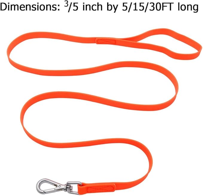 Waterproof Dog Training Leash 50FT 30FT 15FT 10FT 5FT Heavy Duty Recall Long Lead for Large Medium Small Dogs (15FT, Orange)