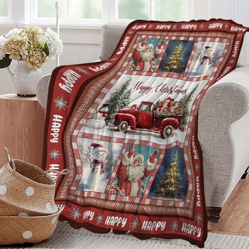 Christmas Santa Claus Blanket Christmas Pleasant Car Tree Throw Blankets Gifts for Girls Boys Kids Soft Cozy Fleece Plush for Couch Sofa Bed 60"x50" - Image 4
