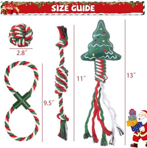 SCENEREAL Christmas Dog Rope Toys, 4pcs Doggy Chew Toys with Stocking for Teething Cleaning, Squeaky Plush Puppy Toy, Interactive Dog Stocking Stuffers, Xmas Gifts for Small Medium Large Dogs - Image 2